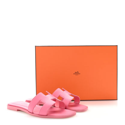 Hermes Box Calfskin Oran Sandals 37.5 Rose Petale 10 of 10