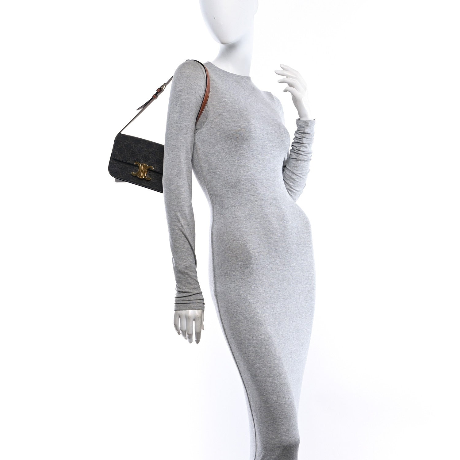 Celine Canvas Calfskin Triomphe Shoulder Bag Tan 2 of 10