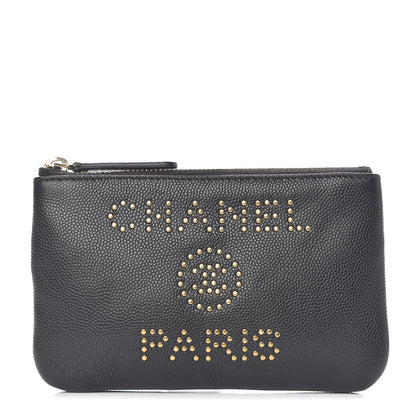 Chanel Caviar Studded Deauville Cosmetic Pouch Black 1 of 9
