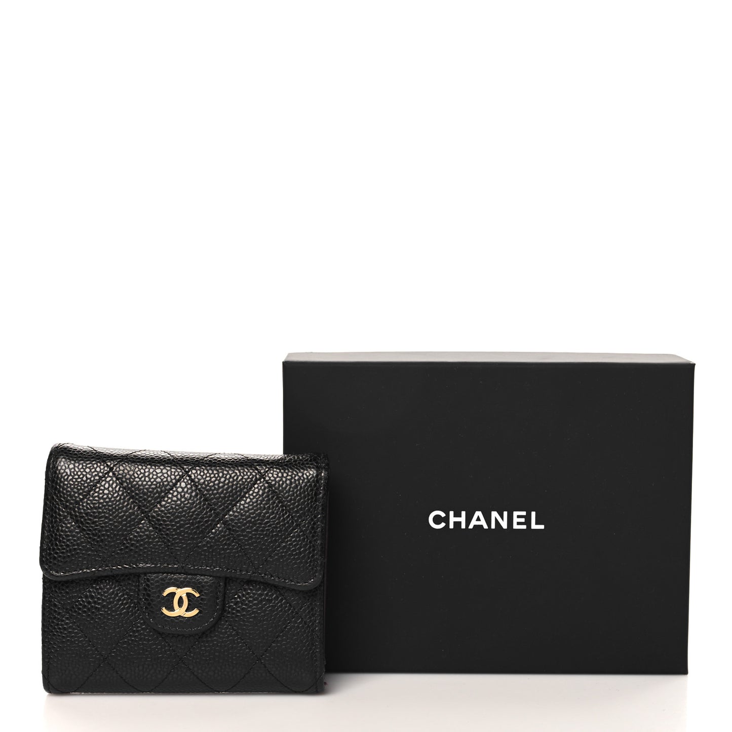 Caviar Quilted Compact Flap Wallet Black
