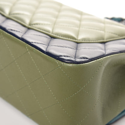 Chanel Lambskin Quilted Tri-Color Jumbo Double Flap Navy Blue Green 10 of 13