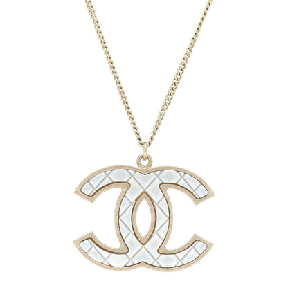 Chanel Metal Quilted CC Pendant Necklace Gold White 4 of 7