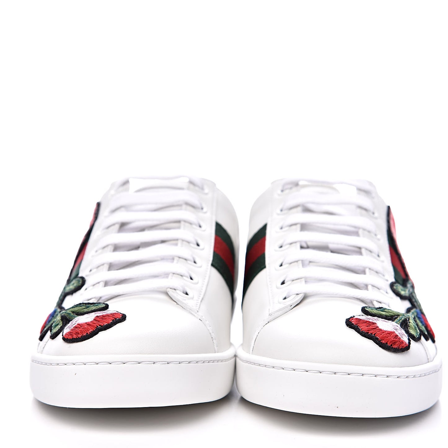 Calfskin Web Floral Embroidered Womens Ace Sneakers 36 White
