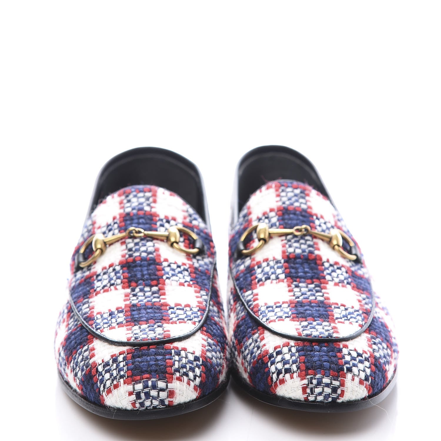 Gucci Vintage Tweed Check Horsebit Womens Jordaan Loafers 39 White Hibiscus Red Marine 3 of 11