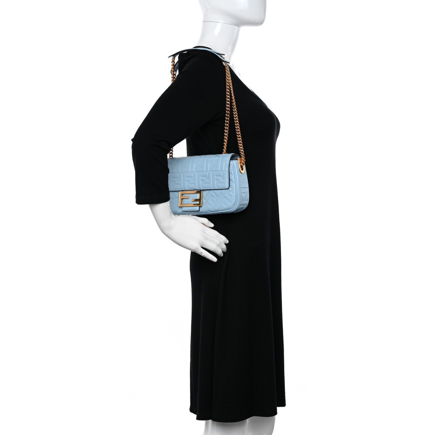 Fendi Nappa Small FF Embossed Midi Chain Baguette Azzurro Baby 2 of 9