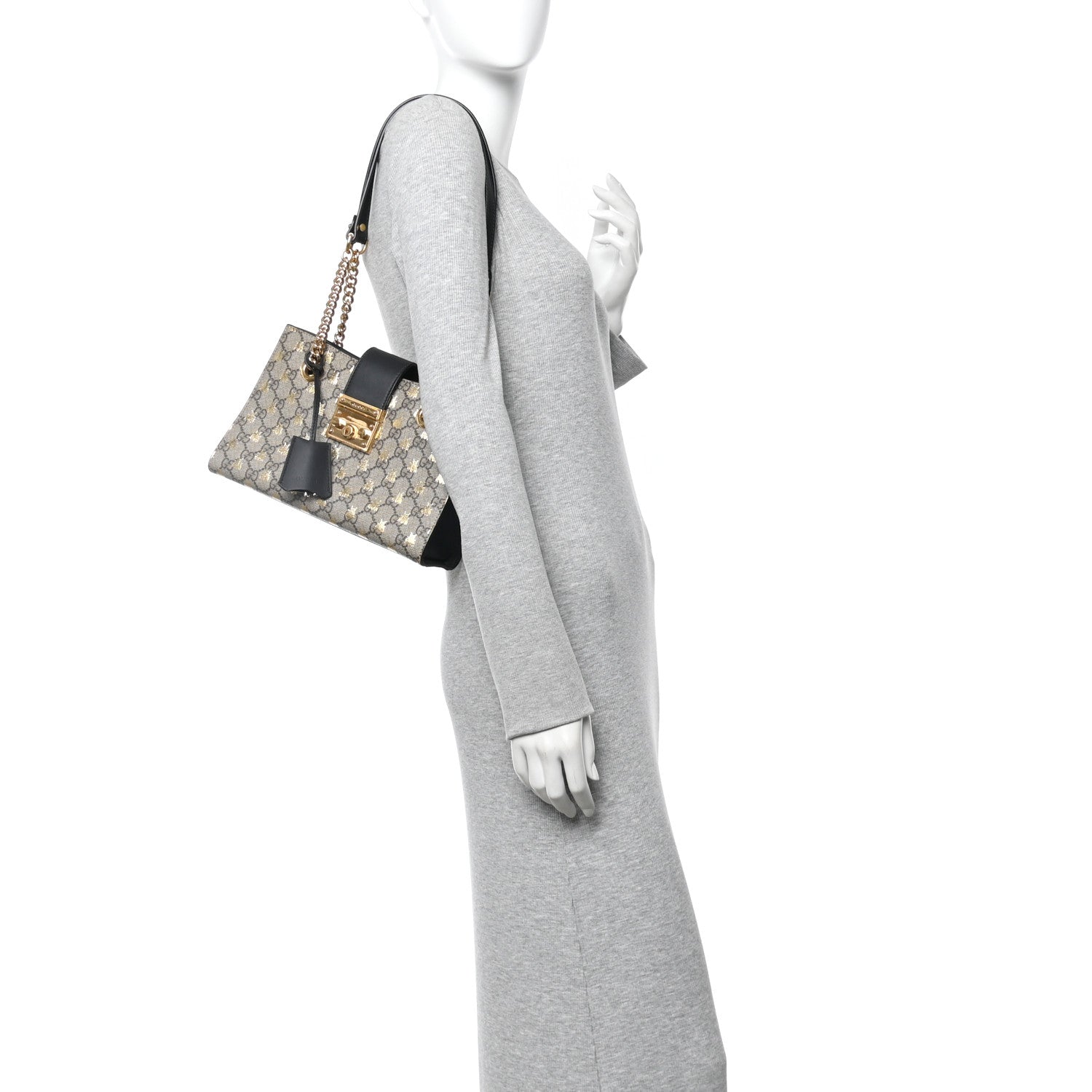 Gucci GG Supreme Monogram Bees Small Padlock Tote Beige Oro Black 2 of 10