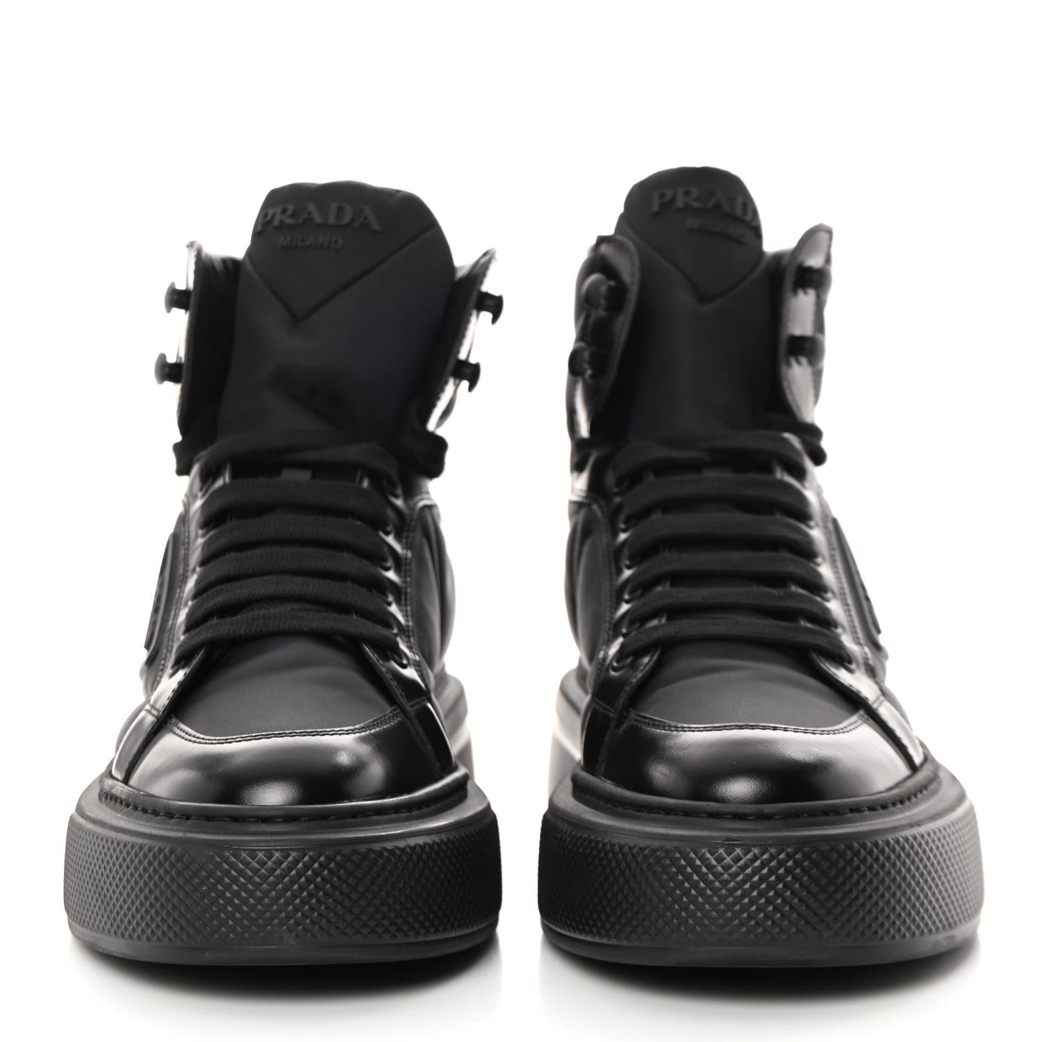 Prada Re-Nylon Gabardine Spazzolato Macro Quilted Triangle Logo High Top 45mm Sneakers 38.5 Black 2 of 9