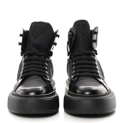 Prada Re-Nylon Gabardine Spazzolato Macro Quilted Triangle Logo High Top 45mm Sneakers 38.5 Black 2 of 9