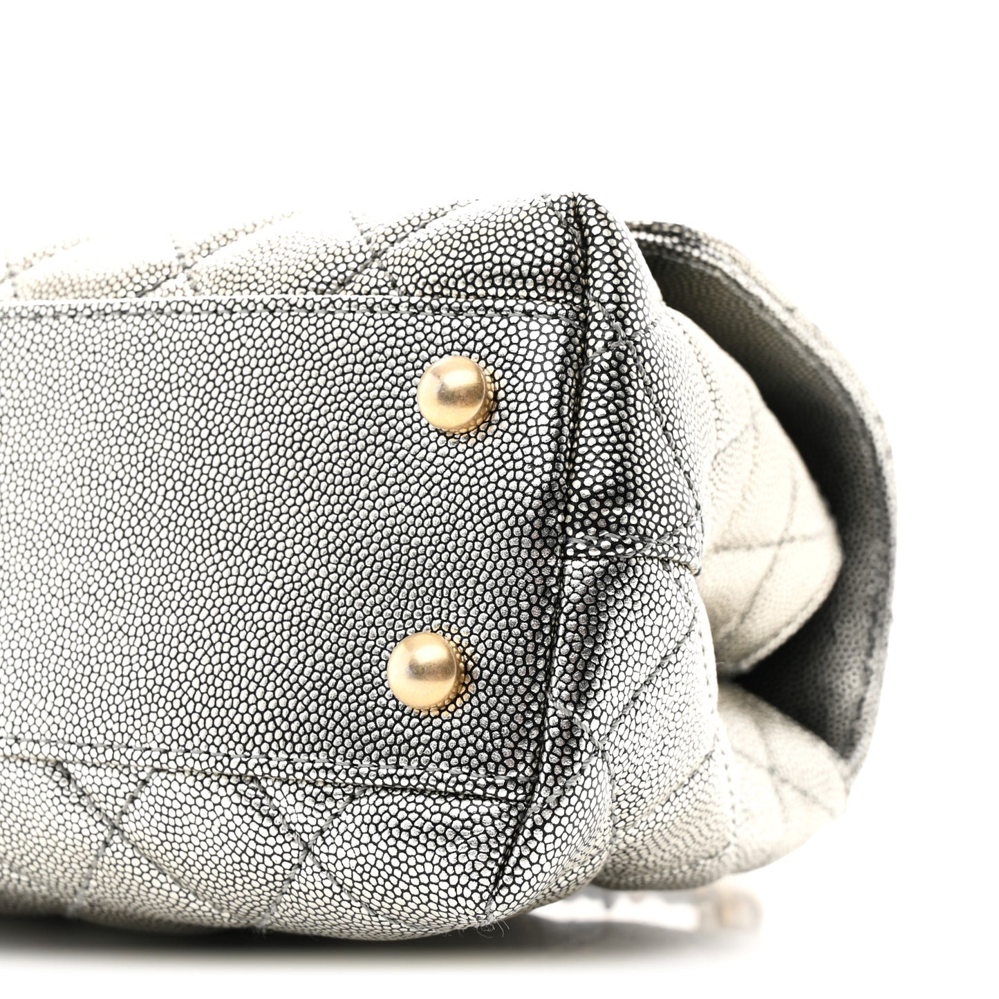 Metallic Caviar Quilted Mini Coco Handle Flap Silver