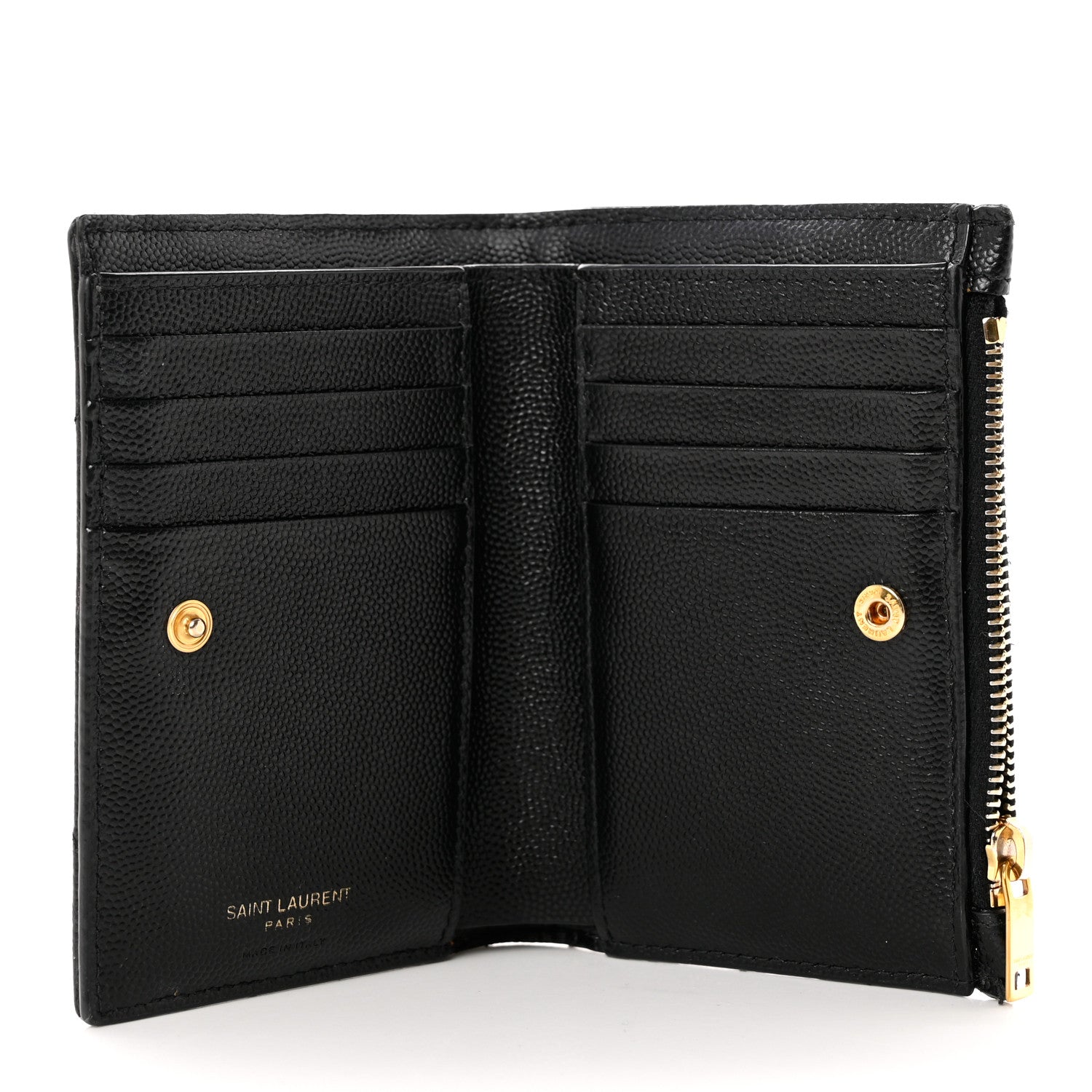 Saint Laurent Grain De Poudre Matelasse Chevron Monogram Zipped Two-Part Wallet Black 5 of 9