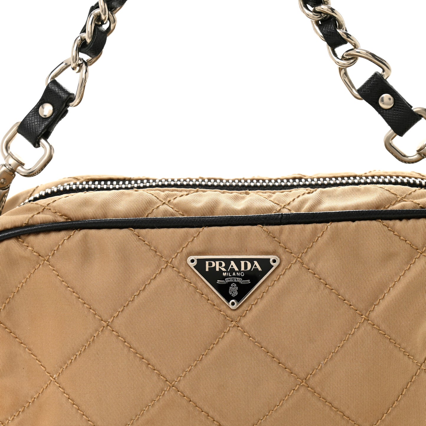 Tessuto Nylon Saffiano Impunturato Quilted Pochette Cammello Black