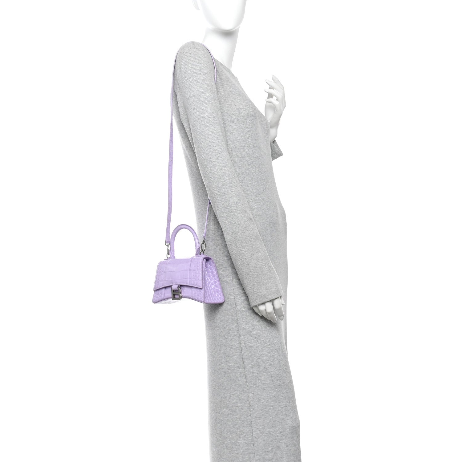 Balenciaga Shiny Calfskin Crocodile Embossed Hourglass Top Handle Bag XS Lilac 2 of 11
