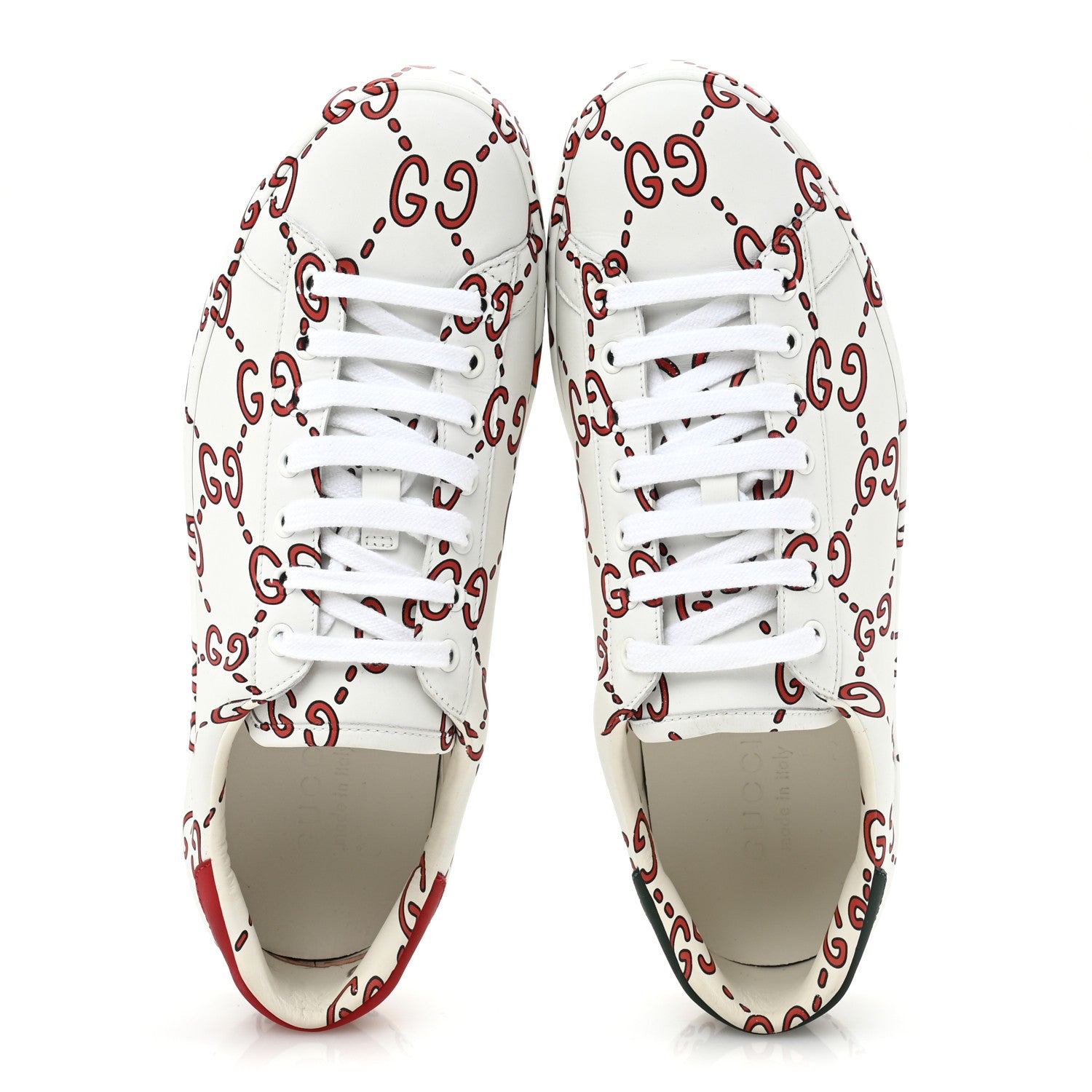 Gucci Calfskin GucciGhost Print Mens Ace Sneakers 9 White Hibiscus Red 2 of 9