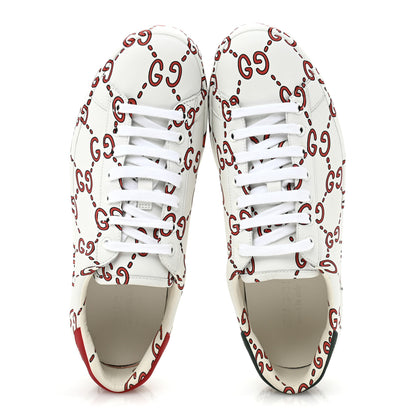 Gucci Calfskin GucciGhost Print Mens Ace Sneakers 9 White Hibiscus Red 2 of 9