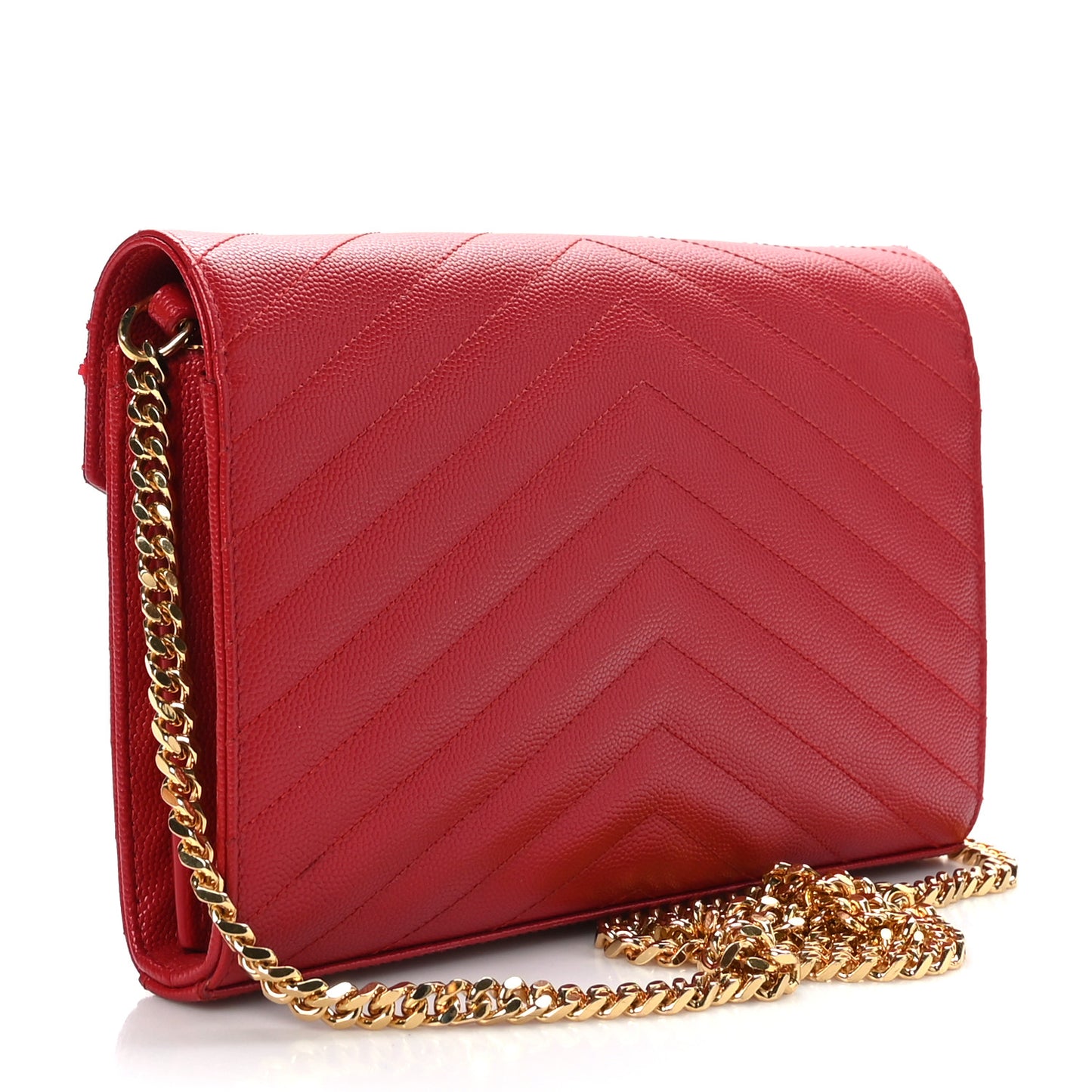 Grain De Poudre Matelasse Chevron Monogram Chain Wallet New Red