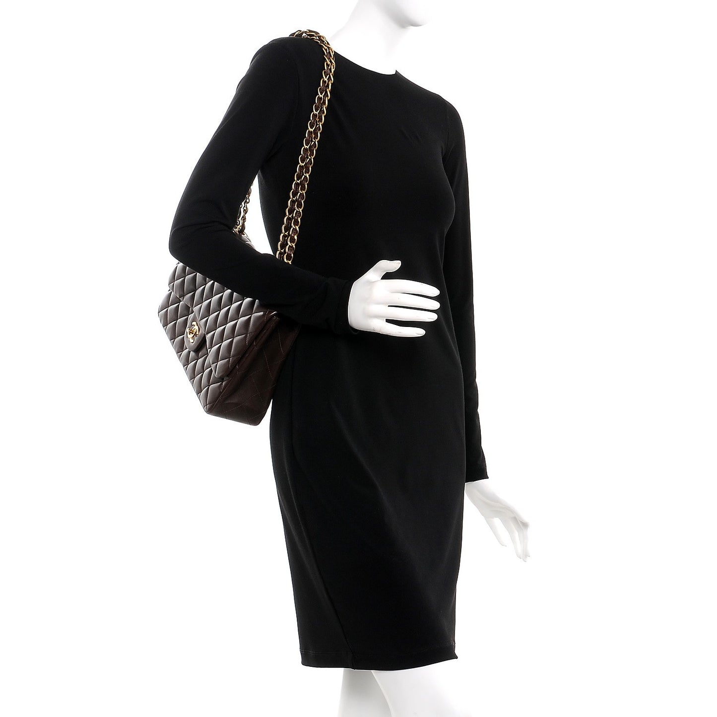 Lambskin Quilted Jumbo Single Flap Dark Brown