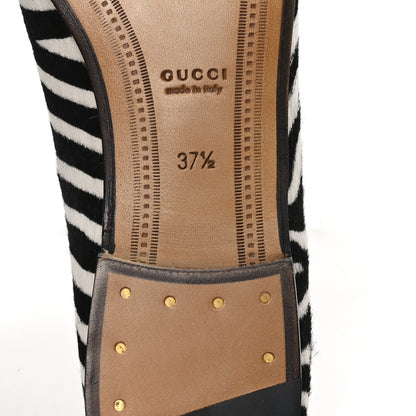 Gucci Pony Hair Zebra Print Womens Horsebit Moccasin Loafers 37.5 Black White 7 of 10
