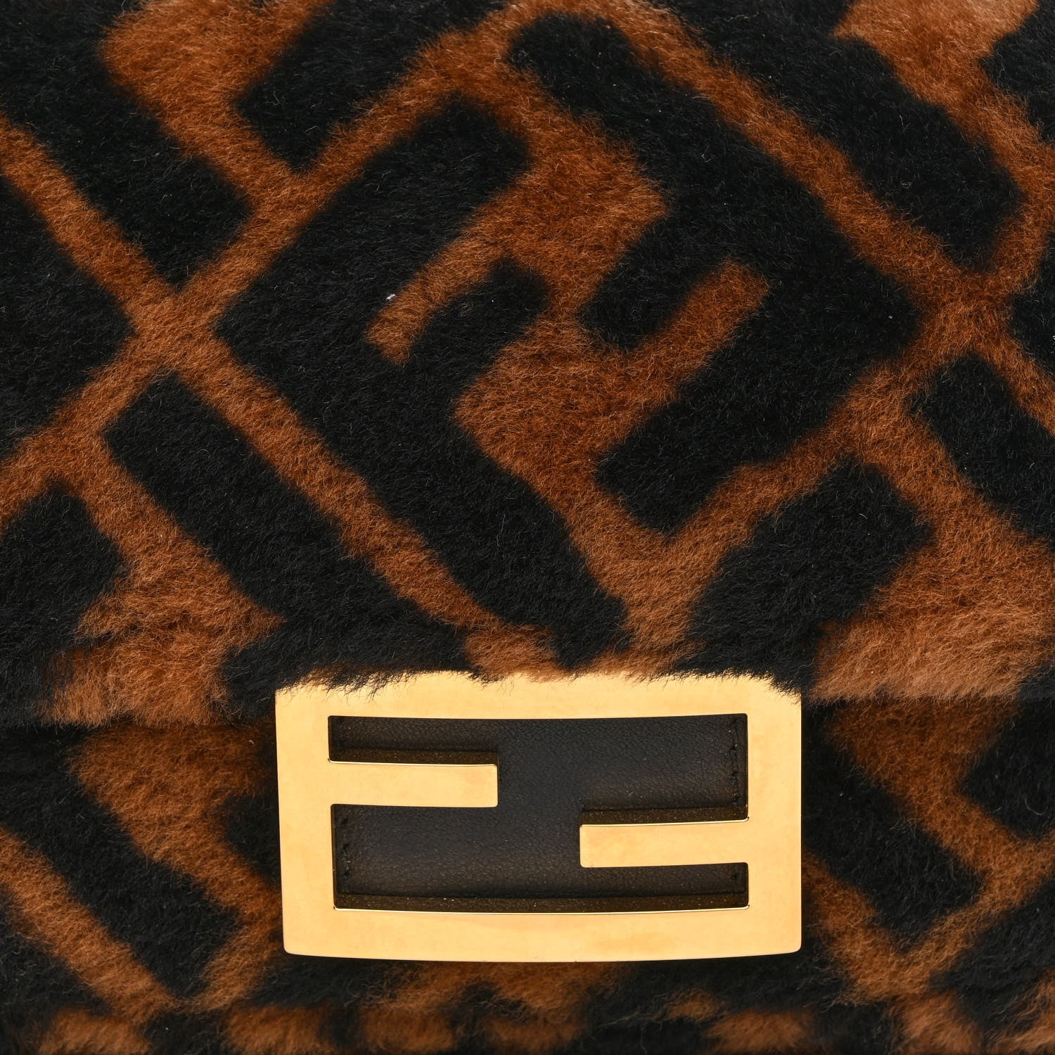 Fendi Shearling Vitello Dolce Macro FF 1974 Mini Baguette Tobacco Black 8 of 10