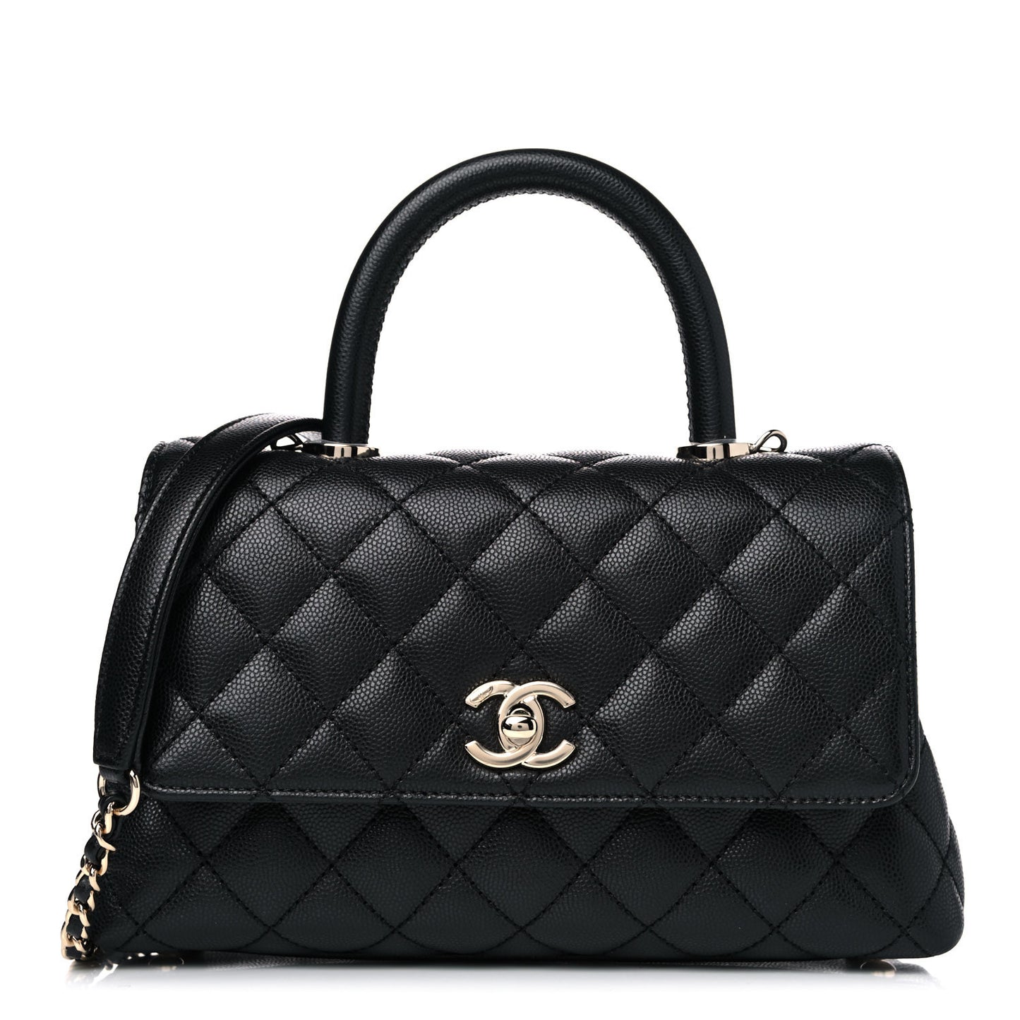Caviar Quilted Mini Coco Handle Flap Black