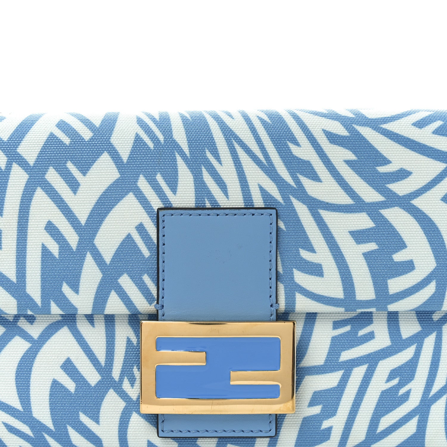 Fendi X SARAH COLEMAN Glazed Canvas Vitello King FF Vertigo Baguette 1997 Cyber Blue White 8 of 10