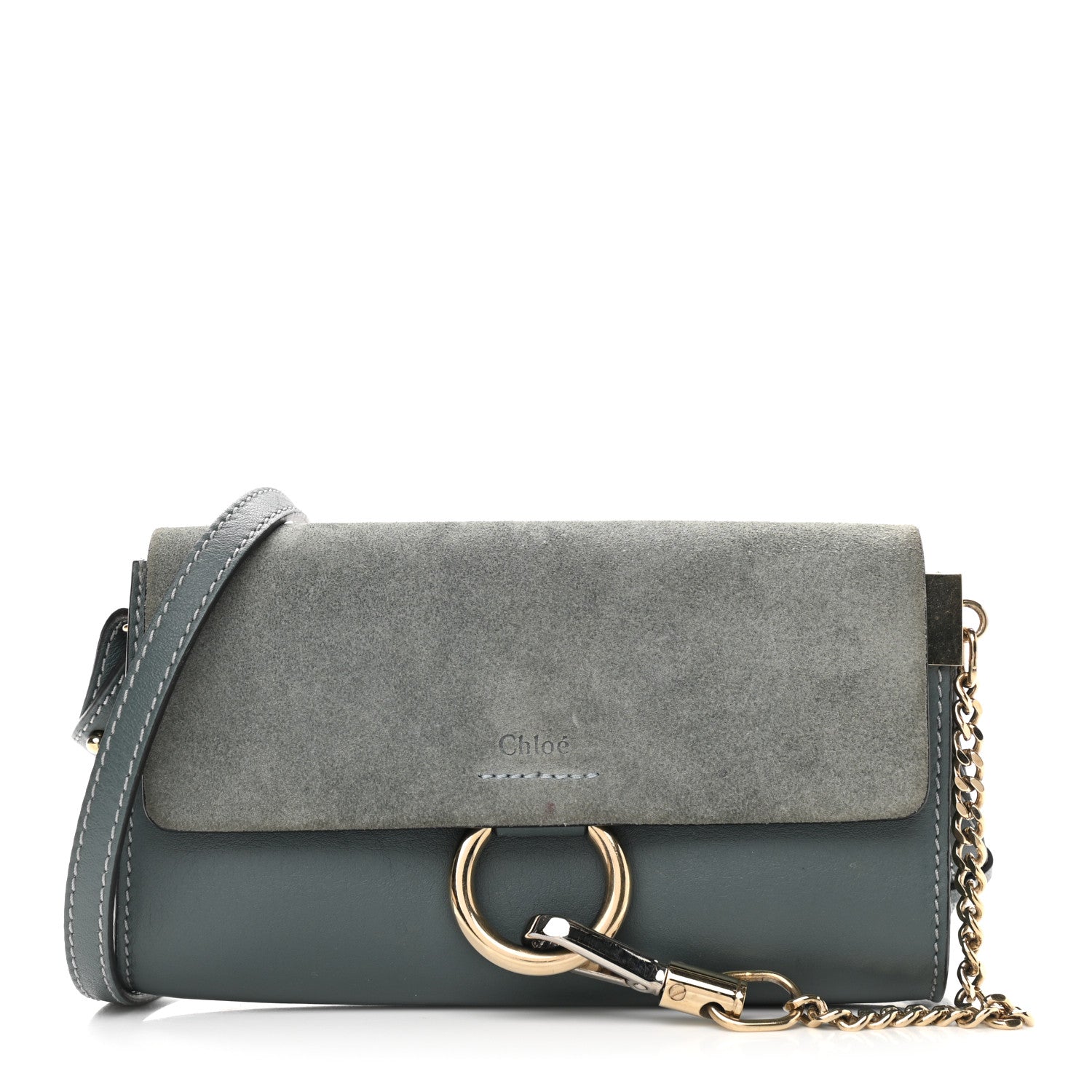 Chloe Suede Calfskin Mini Faye Shoulder Bag Cloudy Blue 1 of 11
