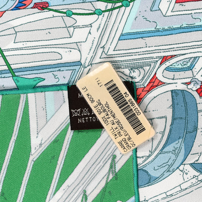Hermes Silk Le Grand Prix Au Faubourg Scarf 90 Bleu Rose Menthol 5 of 5