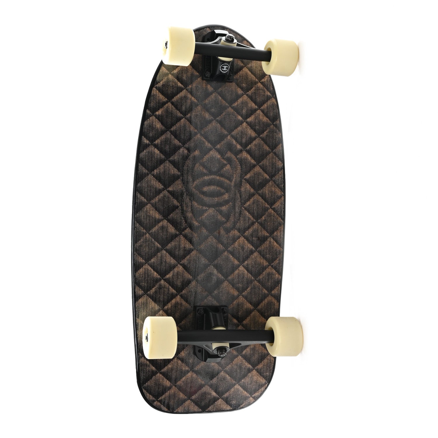 Chanel Lacquered Wood Logo Cruiser Skateboard Black Beige 2 of 7