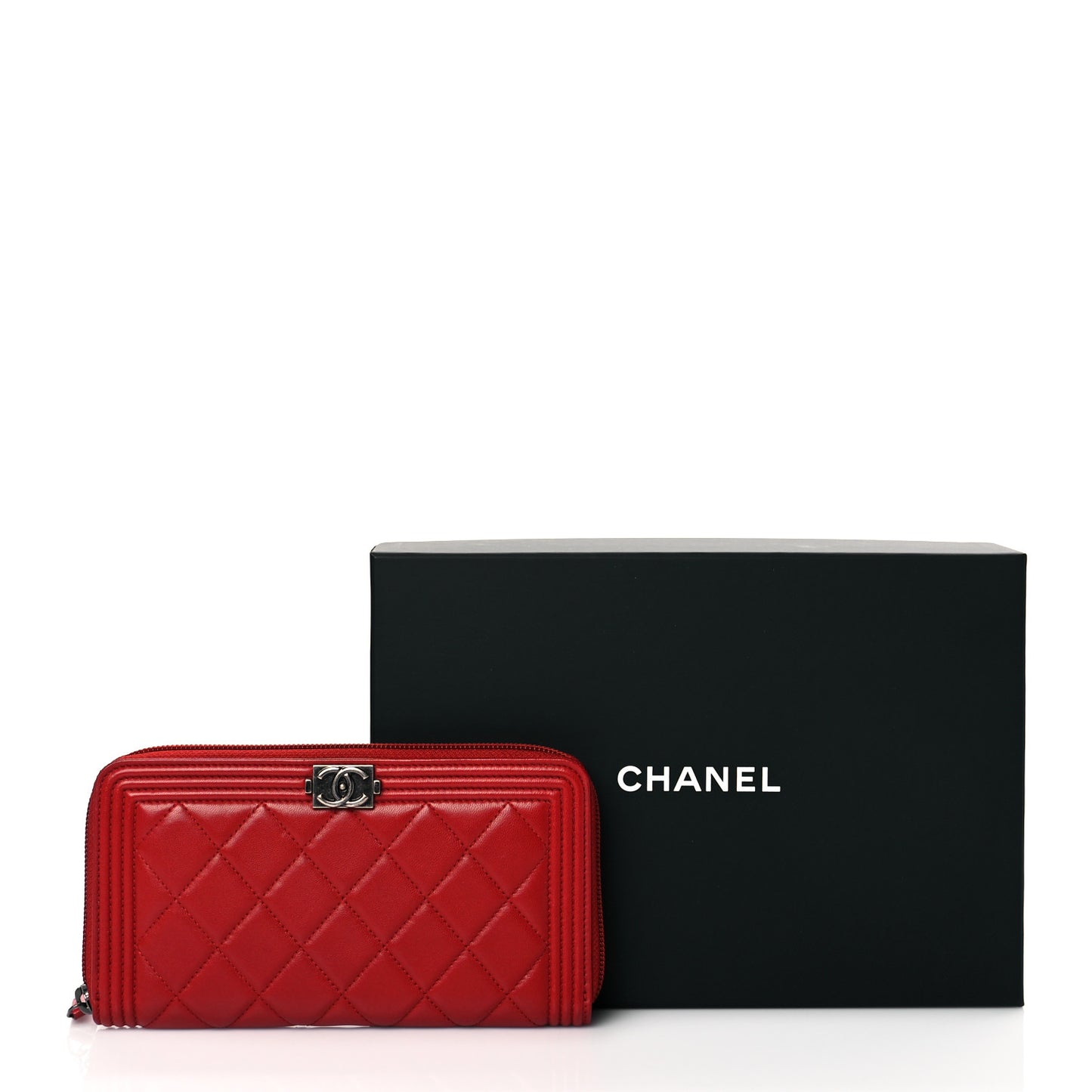 Lambskin Quilted Boy Zip Around Wallet Red