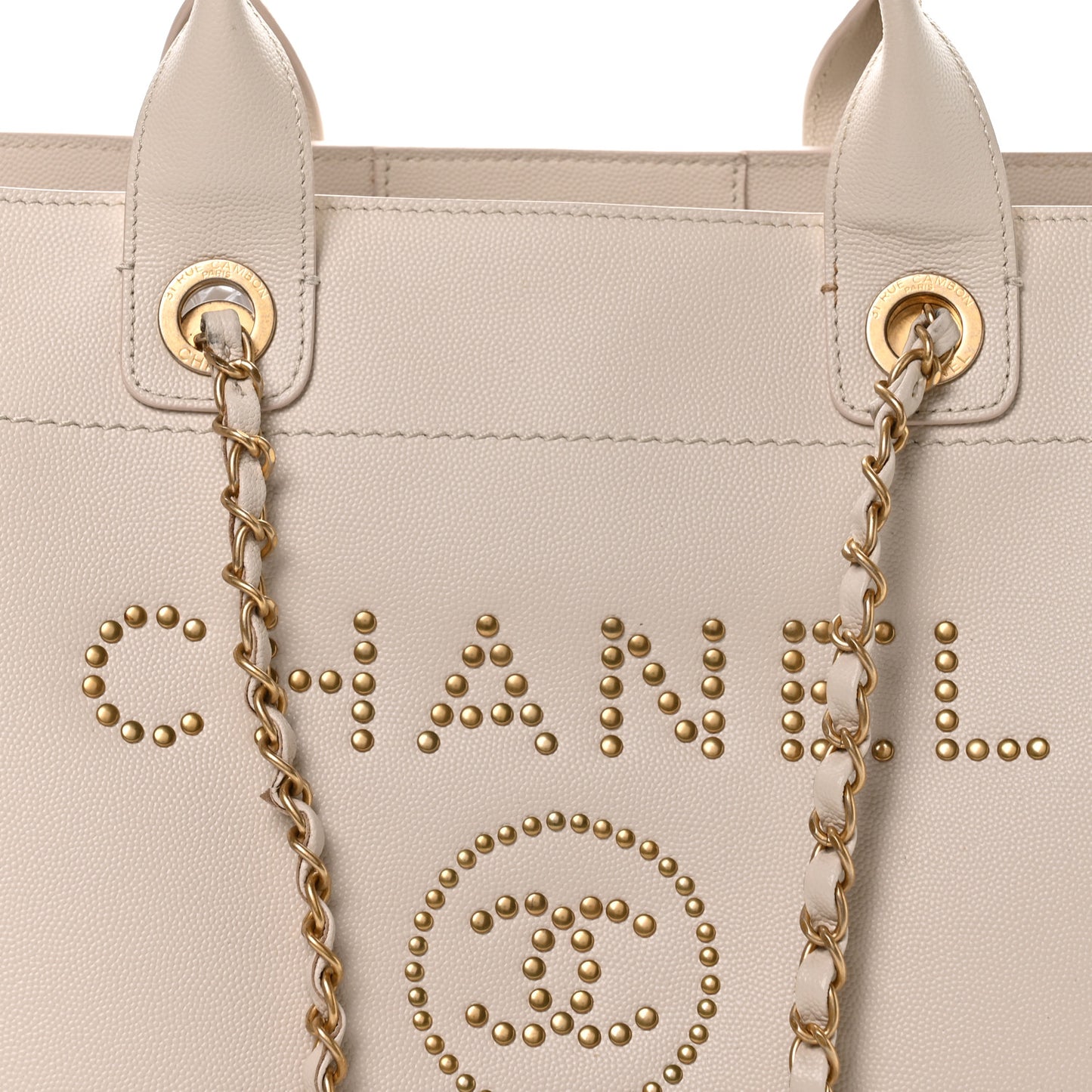 Caviar Small Studded Deauville Tote Ivory