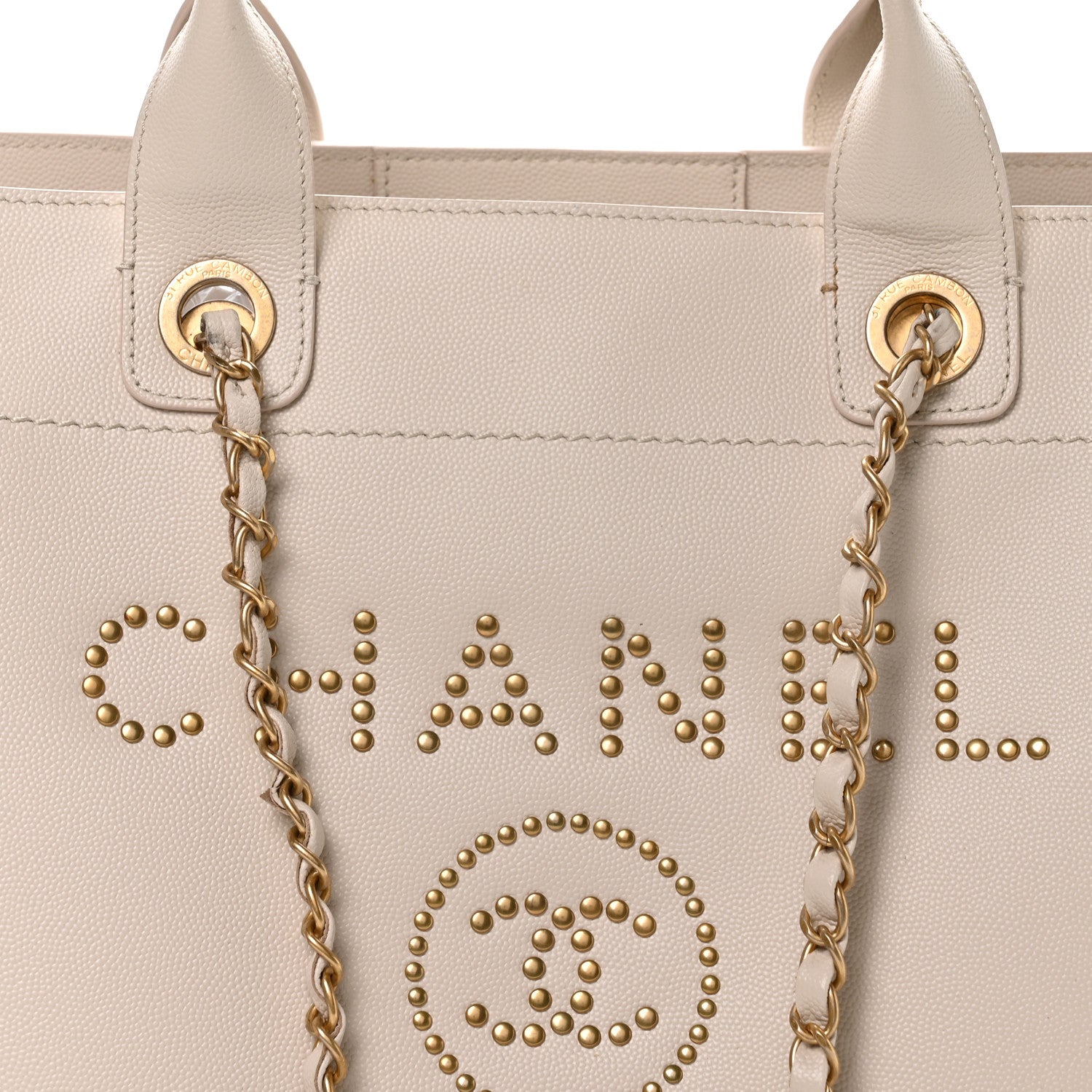 Chanel Caviar Small Studded Deauville Tote Ivory 8 of 10