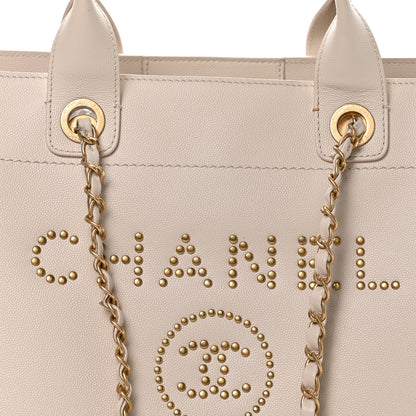 Chanel Caviar Small Studded Deauville Tote Ivory 8 of 10