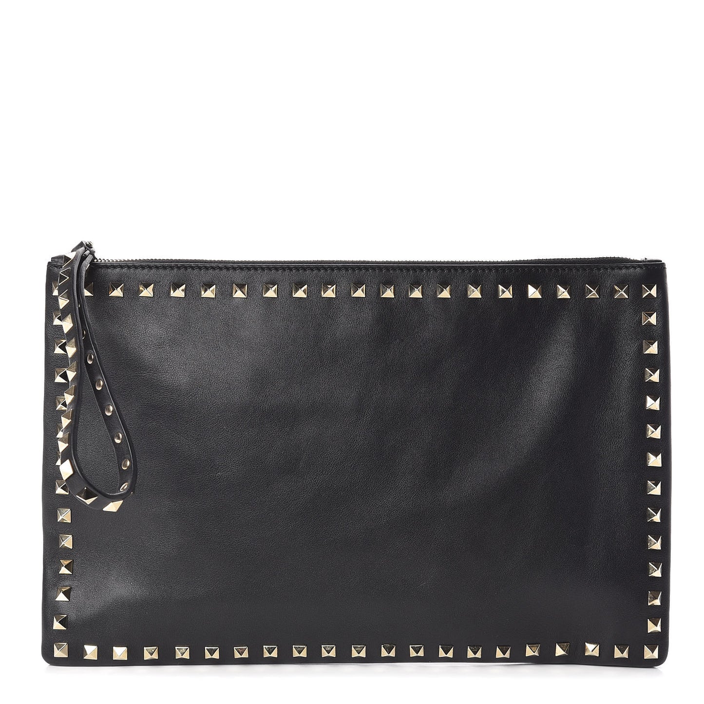 Vitello Large Rockstud Zip Wristlet Pouch Black