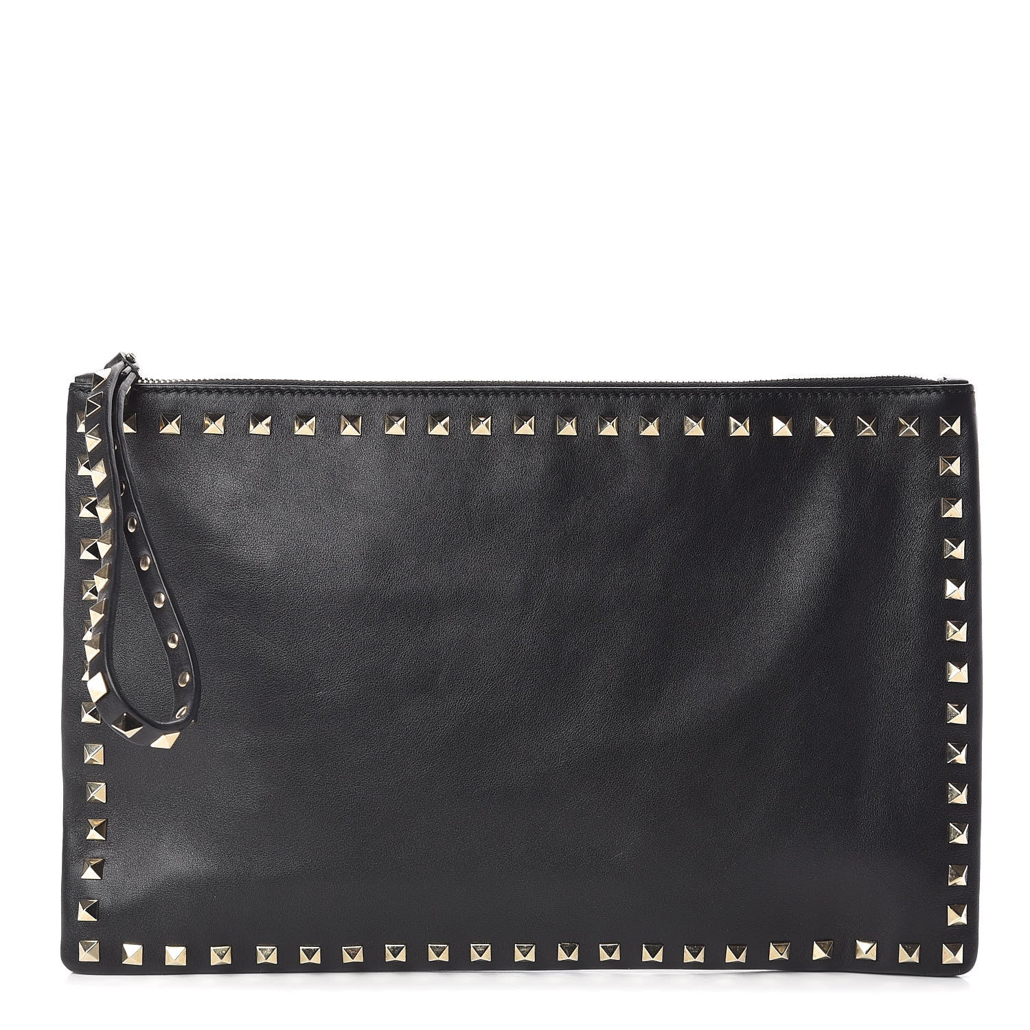 Valentino Garavani Vitello Large Rockstud Zip Wristlet Pouch Black 1 of 6