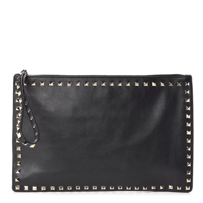 Valentino Garavani Vitello Large Rockstud Zip Wristlet Pouch Black 1 of 6