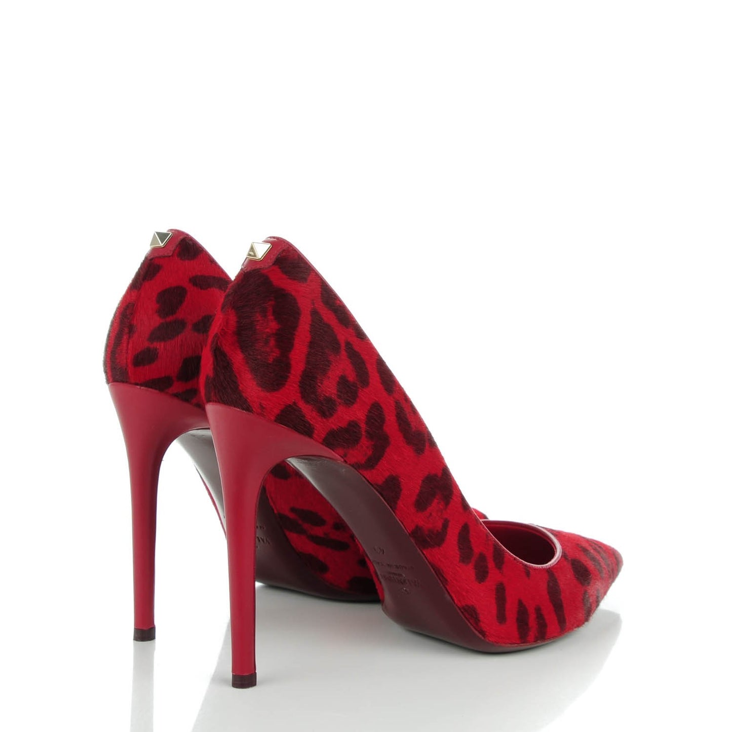 Calf Hair Leopard Print Rockstud New Plain 100mm Pumps 40 Red