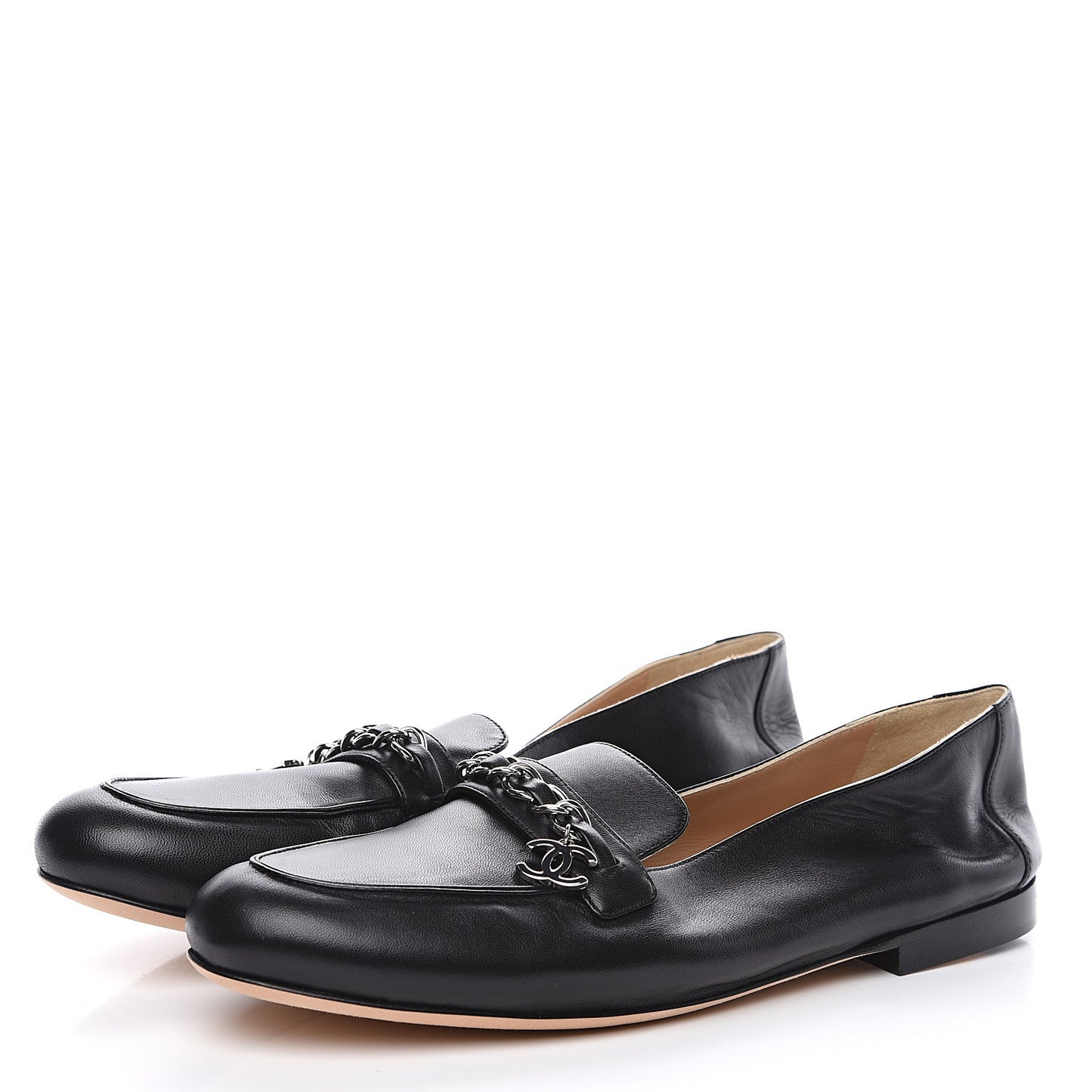 Calfskin Chain Loafers 40 Black