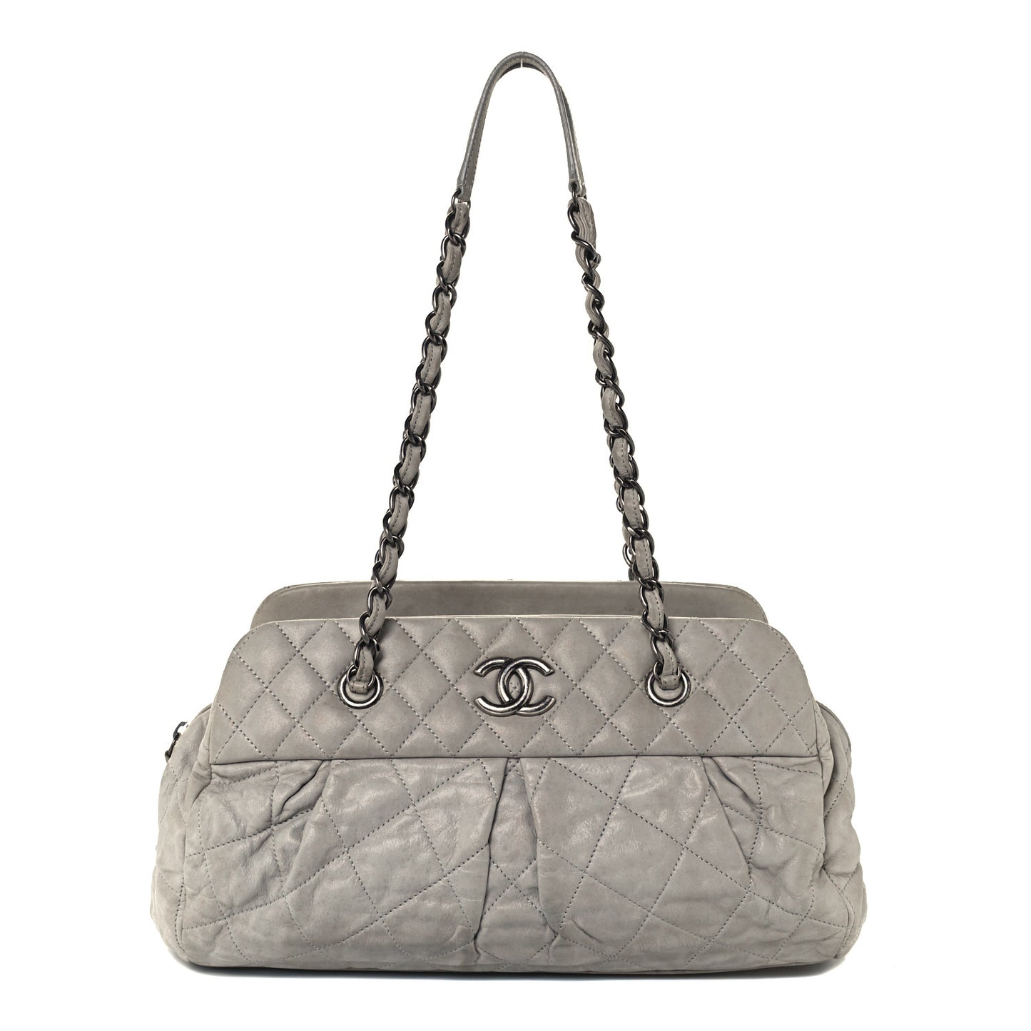 Iridescent Calfskin Chic Quilt Bowling Bag Grey