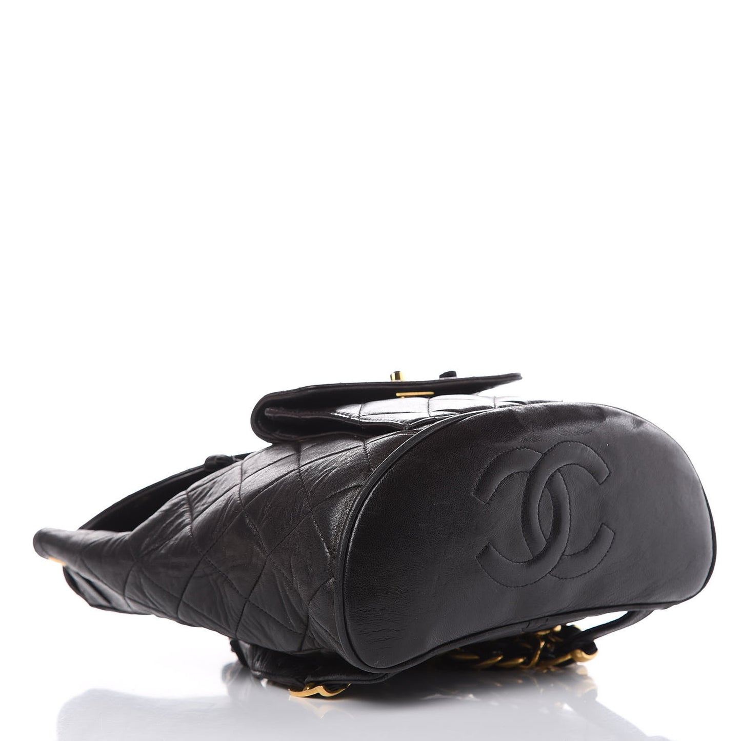 Lambskin Quilted Drawstring Backpack Black