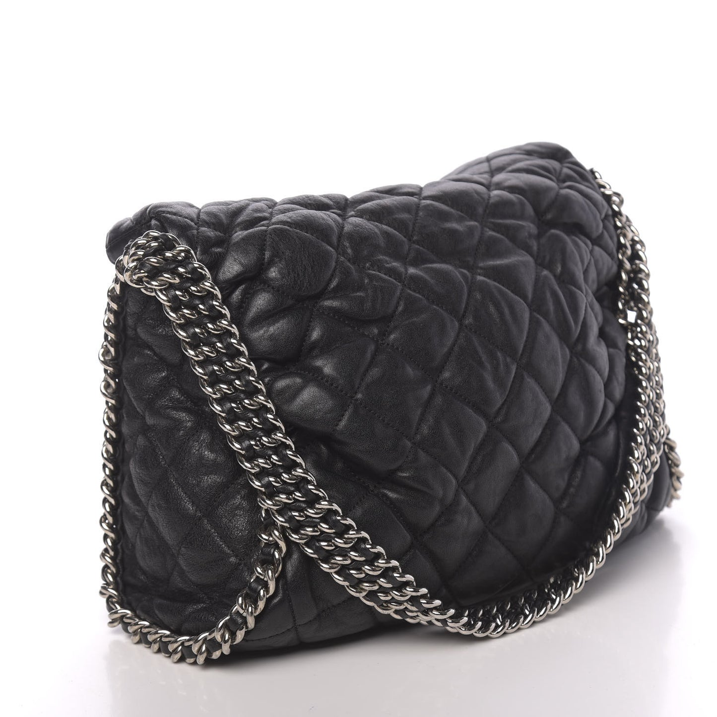 Washed Lambskin Chain Around Hobo Black