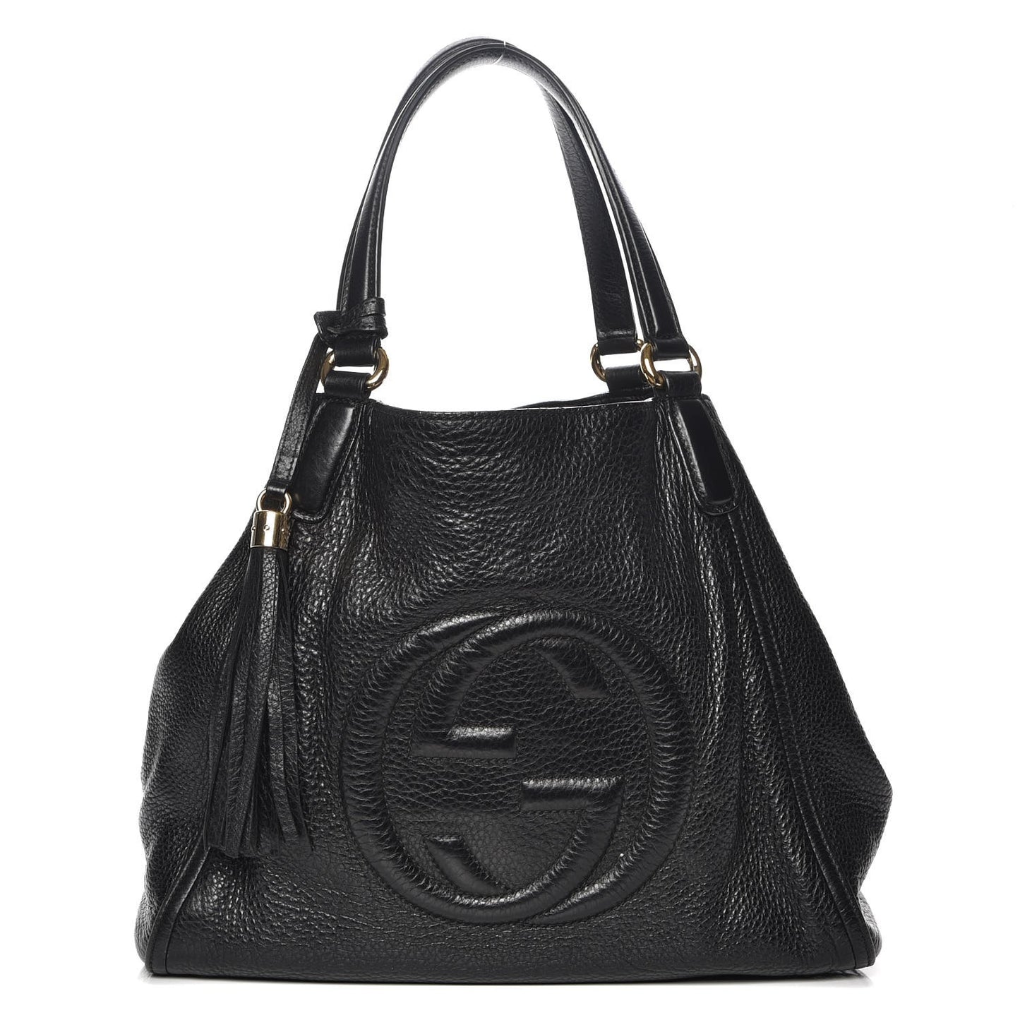 Pebbled Calfskin Medium Soho Shoulder Bag Black