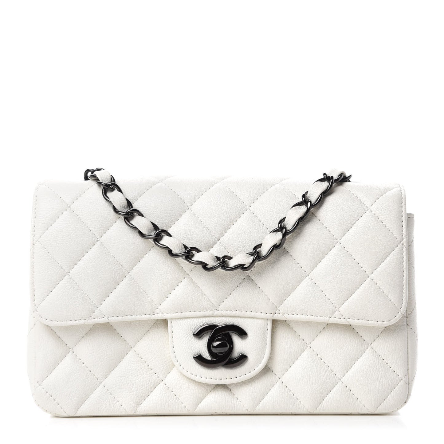 Crumpled Calfskin Quilted Mini Rectangular Flap White