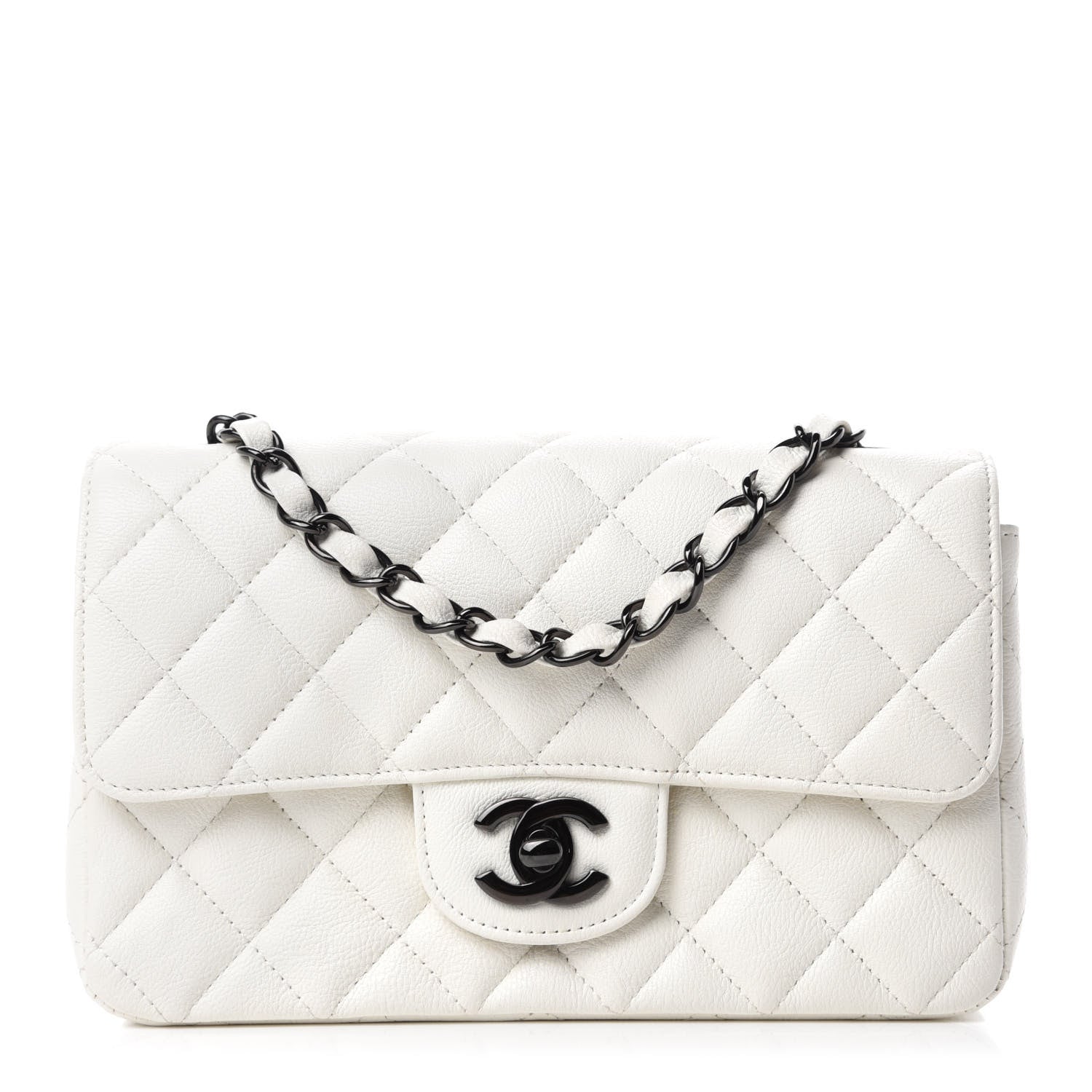 Chanel Crumpled Calfskin Quilted Mini Rectangular Flap White 1 of 11