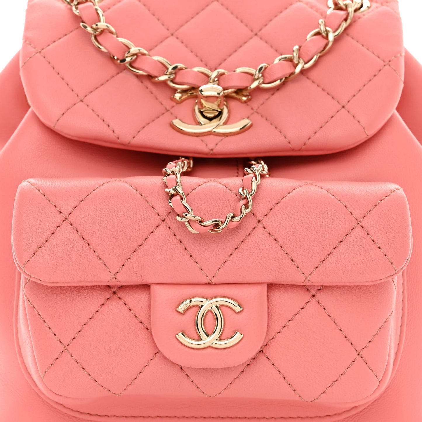 Lambskin Quilted Small Duma Drawstring Backpack Pink