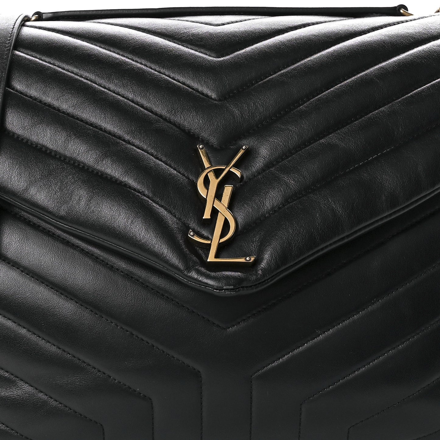 Calfskin Y Quilted Monogram Large Loulou Chain Satchel Black