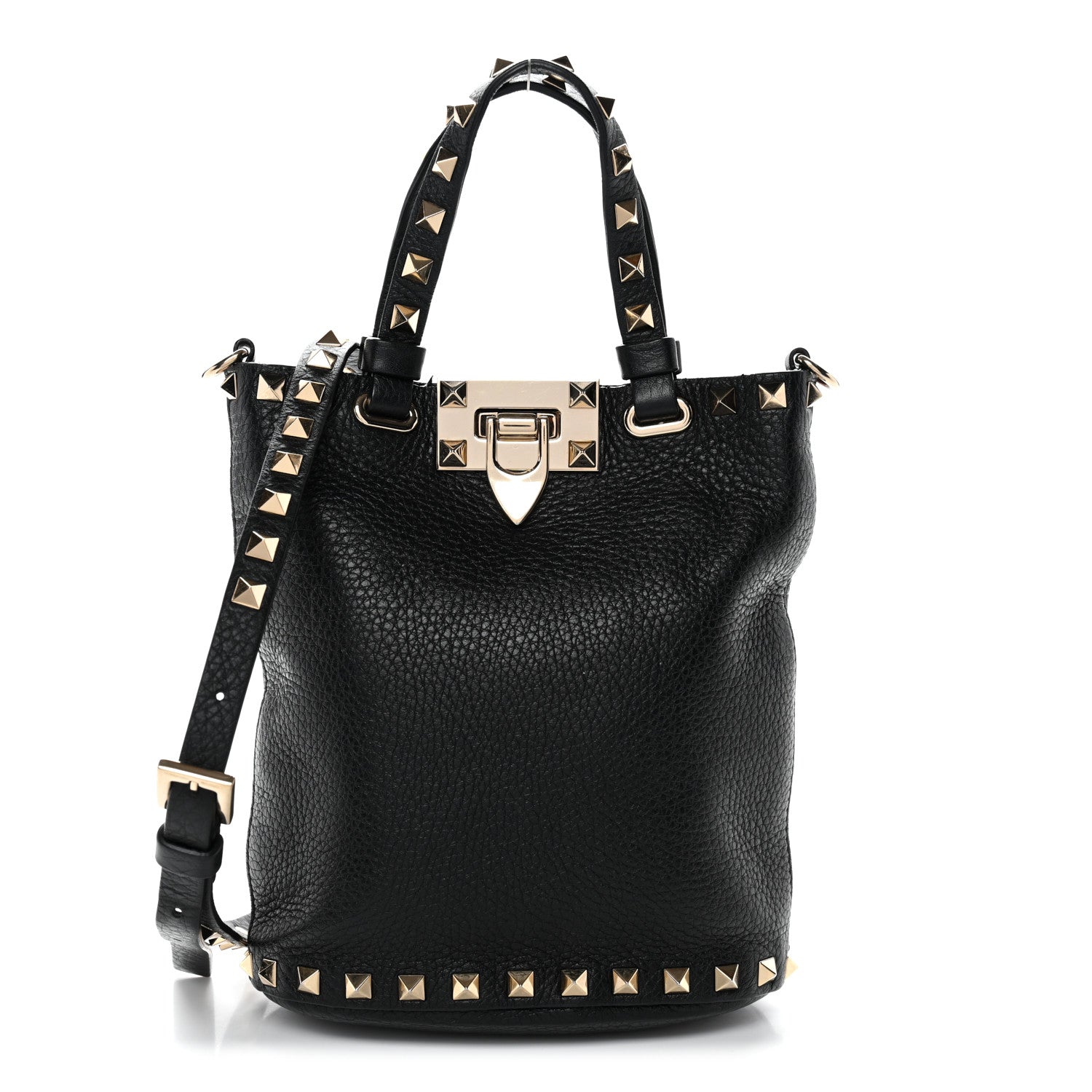 Valentino Garavani Pebbled Calfskin Rockstud Bucket Bag Black 1 of 10