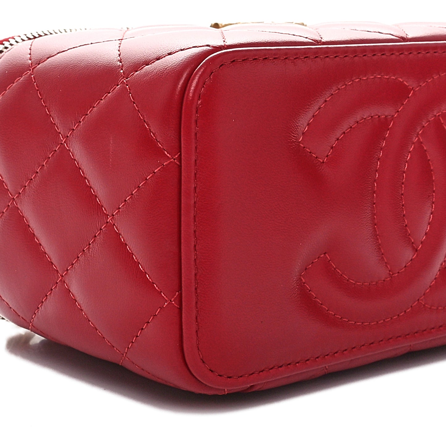 Lambskin Quilted Small Pillow Crush Vanity Case With Chain Dark Red