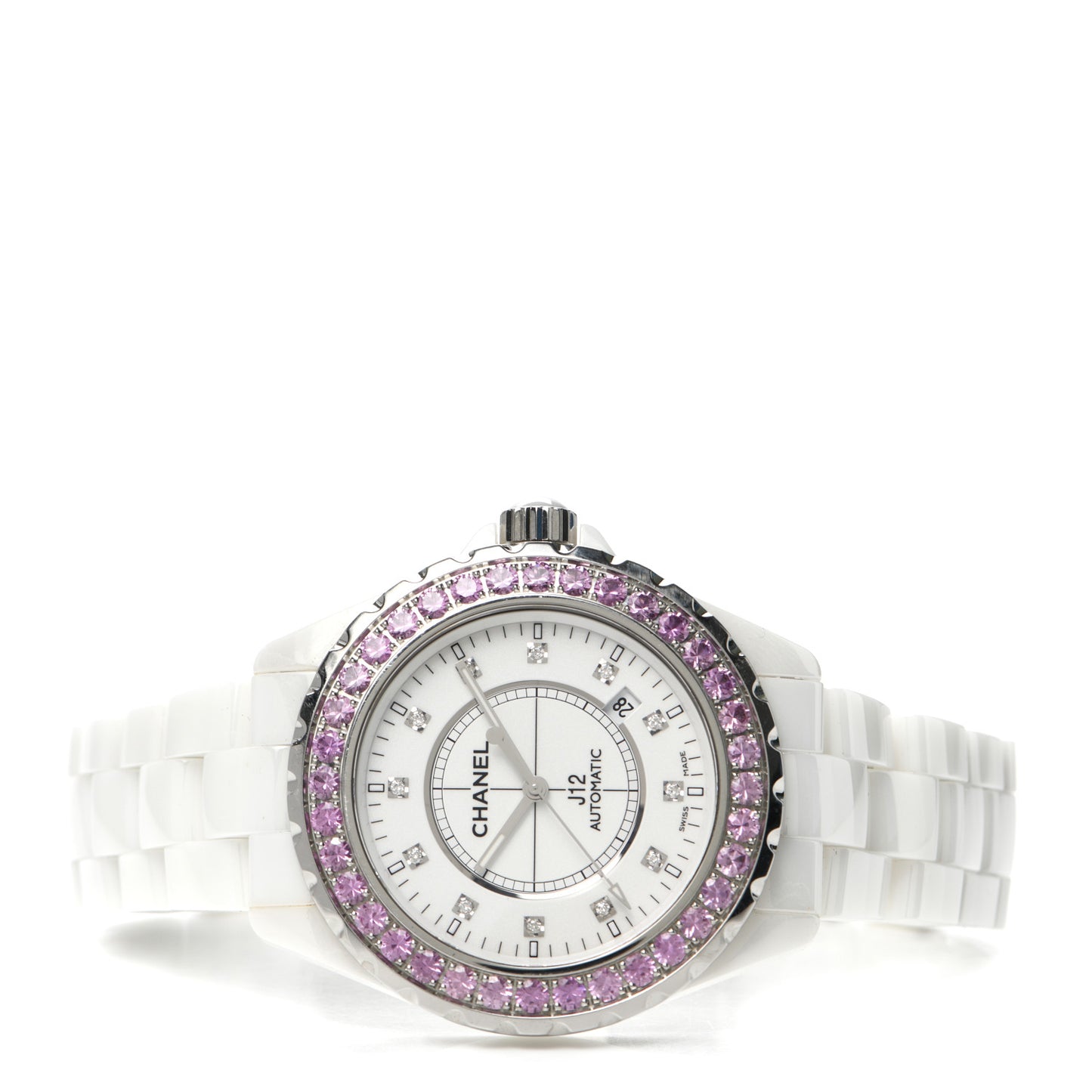 Stainless Steel Ceramic Diamond Pink Sapphire 42mm J12 Automatic Watch White
