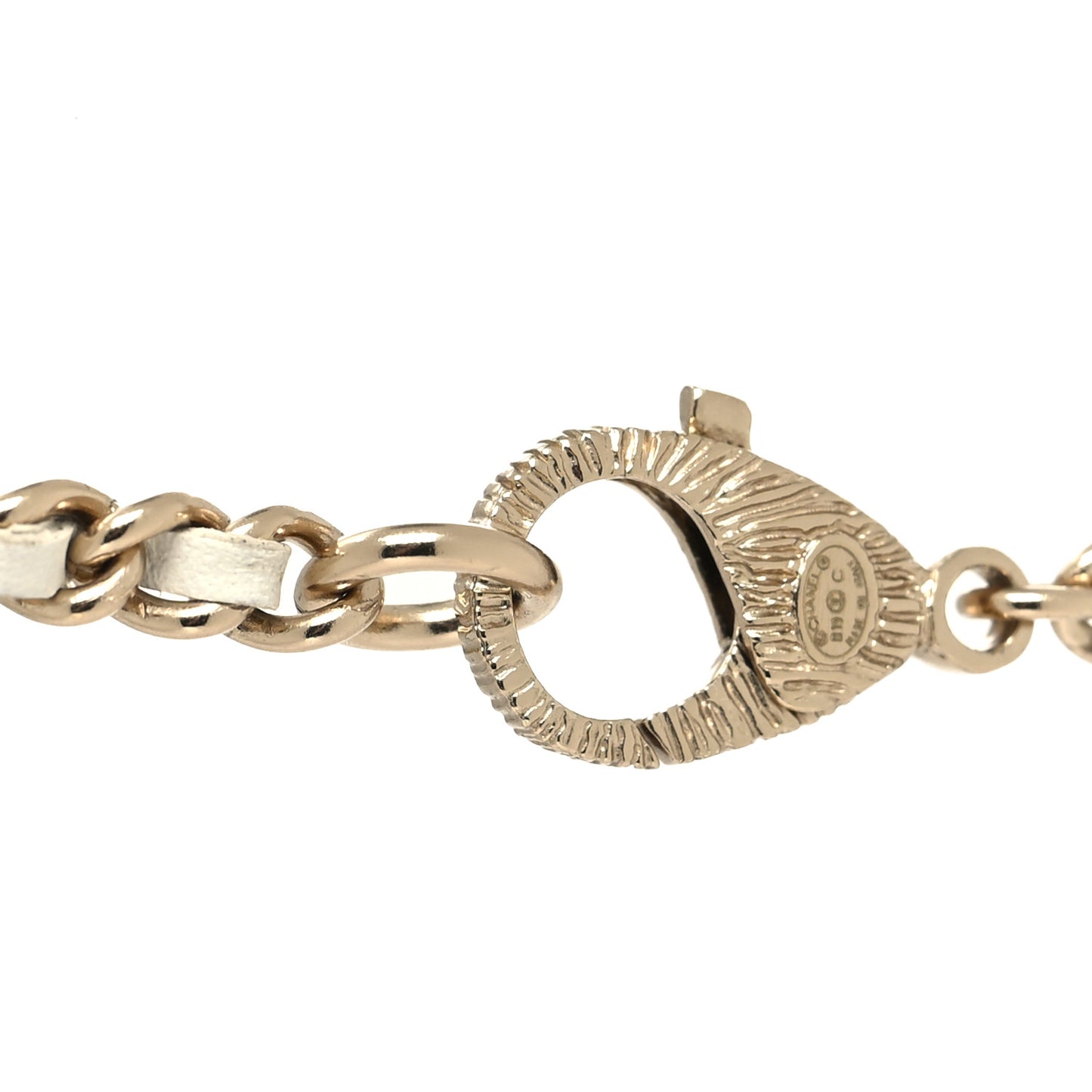 Pearl Crystal Lambskin Chain CC Necklace White Gold