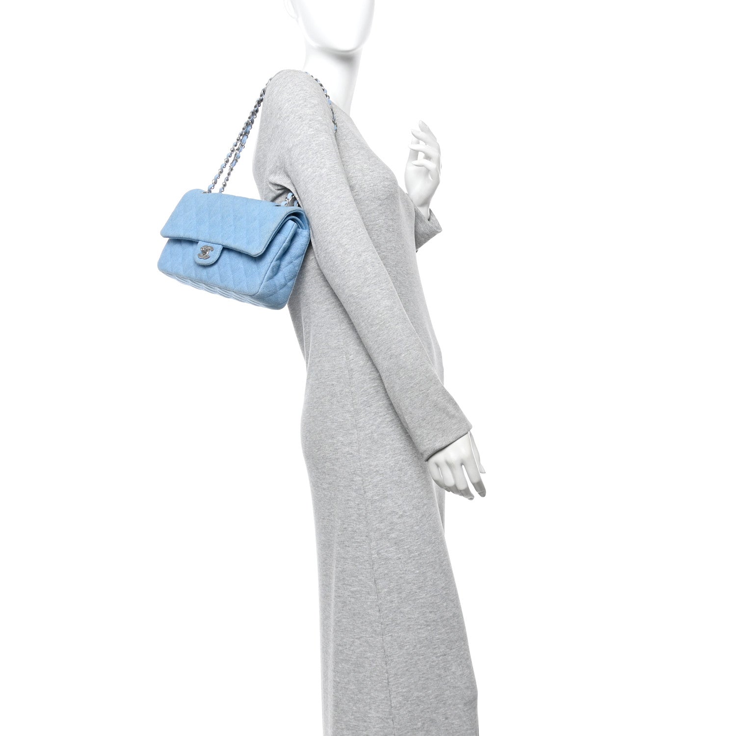 Chanel Denim Quilted Medium Double Flap Light Blue 2 of 10