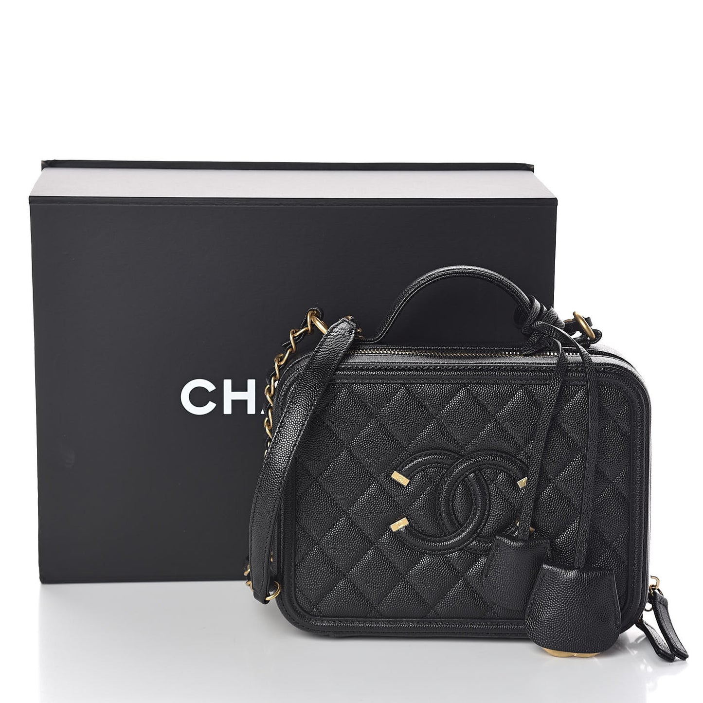 Caviar Quilted Medium CC Filigree Vanity Case Black